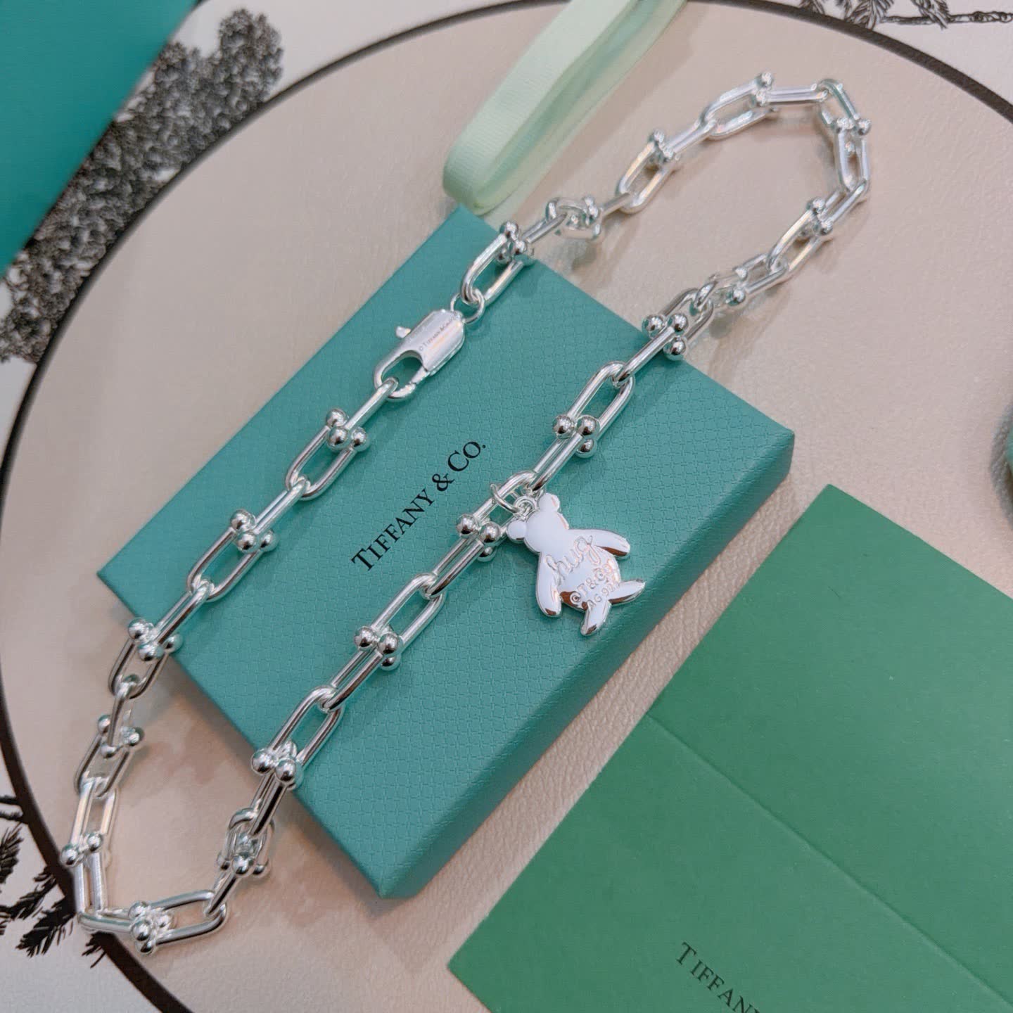 Tiffany & Co. Silver Link Necklace with Bear Charm